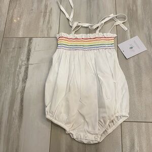 NWT Remember Nguyen Rainbow Stripe Smocked Vivian Bubble Romper, size 18 months